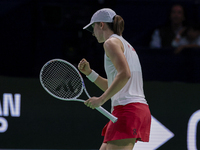 Iga Swiatek of Poland competes during the Billie Jean King Cup match between Poland and Czechia at Palacio de los Deportes Martin Carpena in...