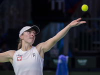 Iga Swiatek of Poland competes during the Billie Jean King Cup match between Poland and Czechia at Palacio de los Deportes Martin Carpena in...