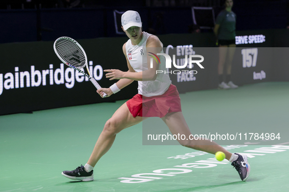 Iga Swiatek of Poland competes during the Billie Jean King Cup match between Poland and Czechia at Palacio de los Deportes Martin Carpena in...