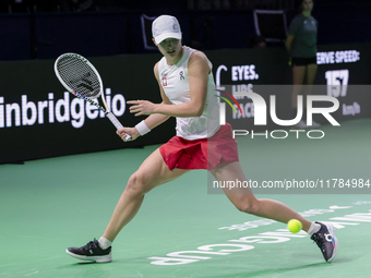 Iga Swiatek of Poland competes during the Billie Jean King Cup match between Poland and Czechia at Palacio de los Deportes Martin Carpena in...