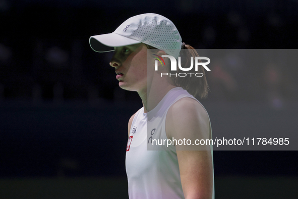 Iga Swiatek of Poland competes during the Billie Jean King Cup match between Poland and Czechia at Palacio de los Deportes Martin Carpena in...