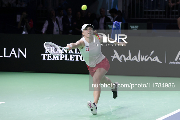 Iga Swiatek of Poland competes during the Billie Jean King Cup match between Poland and Czechia at Palacio de los Deportes Martin Carpena in...