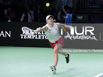 Iga Swiatek of Poland competes during the Billie Jean King Cup match between Poland and Czechia at Palacio de los Deportes Martin Carpena in...