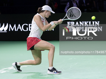 Iga Swiatek of Poland competes during the Billie Jean King Cup match between Poland and Czechia at Palacio de los Deportes Martin Carpena in...