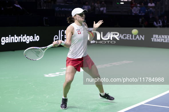 Iga Swiatek of Poland competes during the Billie Jean King Cup match between Poland and Czechia at Palacio de los Deportes Martin Carpena in...