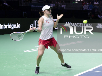 Iga Swiatek of Poland competes during the Billie Jean King Cup match between Poland and Czechia at Palacio de los Deportes Martin Carpena in...