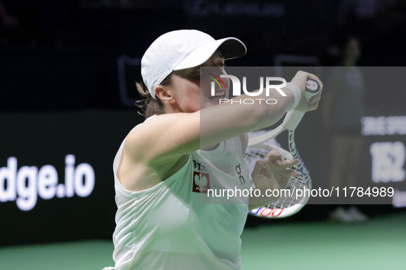 Iga Swiatek of Poland competes during the Billie Jean King Cup match between Poland and Czechia at Palacio de los Deportes Martin Carpena in...