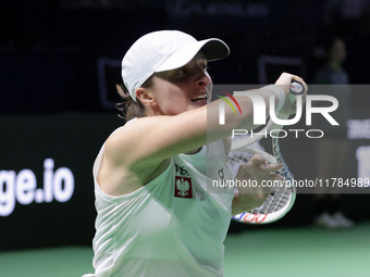 Iga Swiatek of Poland competes during the Billie Jean King Cup match between Poland and Czechia at Palacio de los Deportes Martin Carpena in...