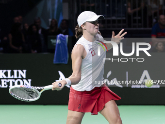 Iga Swiatek of Poland competes during the Billie Jean King Cup match between Poland and Czechia at Palacio de los Deportes Martin Carpena in...