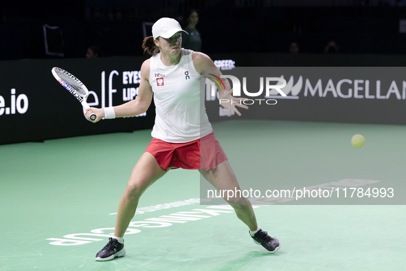 Iga Swiatek of Poland competes during the Billie Jean King Cup match between Poland and Czechia at Palacio de los Deportes Martin Carpena in...