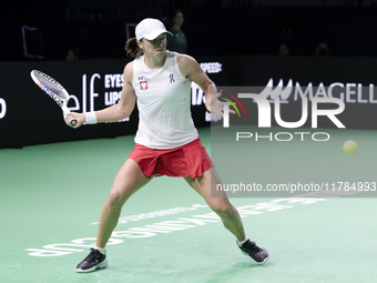 Iga Swiatek of Poland competes during the Billie Jean King Cup match between Poland and Czechia at Palacio de los Deportes Martin Carpena in...