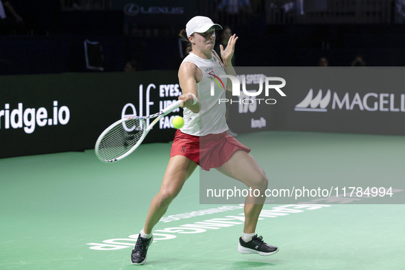 Iga Swiatek of Poland competes during the Billie Jean King Cup match between Poland and Czechia at Palacio de los Deportes Martin Carpena in...