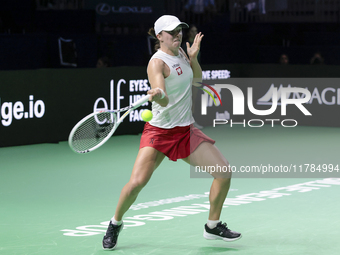 Iga Swiatek of Poland competes during the Billie Jean King Cup match between Poland and Czechia at Palacio de los Deportes Martin Carpena in...