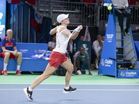 Iga Swiatek of Poland competes during the Billie Jean King Cup match between Poland and Czechia at Palacio de los Deportes Martin Carpena in...