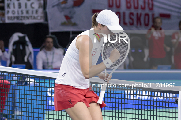 Iga Swiatek of Poland competes during the Billie Jean King Cup match between Poland and Czechia at Palacio de los Deportes Martin Carpena in...