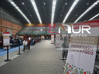 People apply for permanent driver's licenses at a processing point installed in the Ciudad Deportiva, in the Iztacalco mayor's office, in Me...