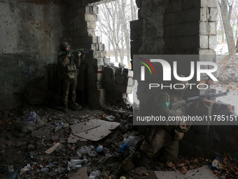 New soldiers of the 57th Otaman Kost Hordiienko Motorized Brigade practice assault skills in the Kharkiv region, Ukraine, on November 14, 20...