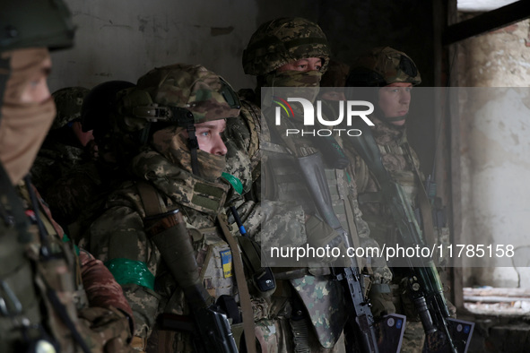 New soldiers of the 57th Otaman Kost Hordiienko Motorized Brigade practice assault skills in the Kharkiv region, Ukraine, on November 14, 20...