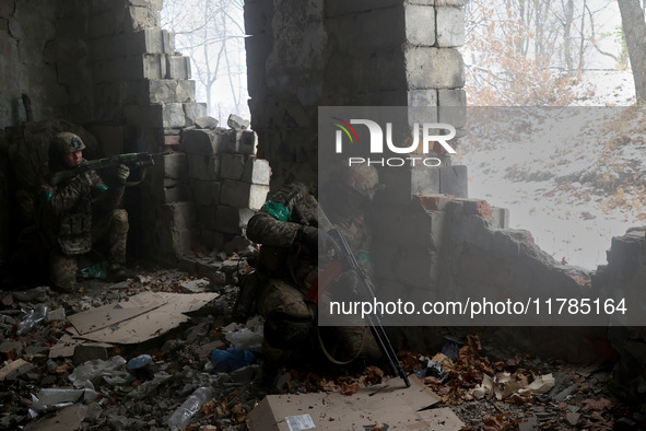 New soldiers of the 57th Otaman Kost Hordiienko Motorized Brigade practice assault skills in the Kharkiv region, Ukraine, on November 14, 20...