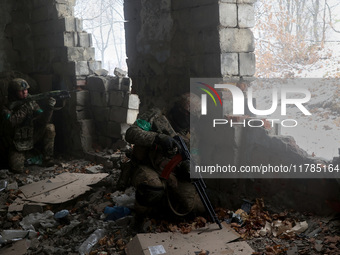 New soldiers of the 57th Otaman Kost Hordiienko Motorized Brigade practice assault skills in the Kharkiv region, Ukraine, on November 14, 20...