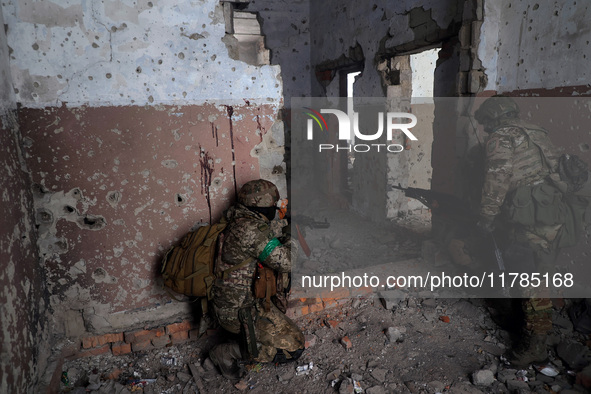 New soldiers of the 57th Otaman Kost Hordiienko Motorized Brigade practice assault skills in the Kharkiv region, Ukraine, on November 14, 20...