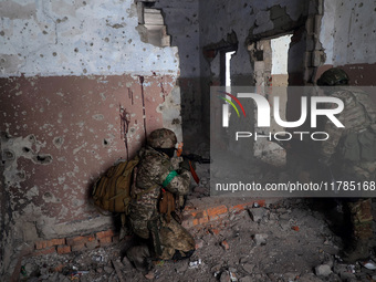 New soldiers of the 57th Otaman Kost Hordiienko Motorized Brigade practice assault skills in the Kharkiv region, Ukraine, on November 14, 20...