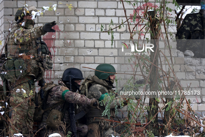 New soldiers of the 57th Otaman Kost Hordiienko Motorized Brigade practice assault skills in the Kharkiv region, Ukraine, on November 14, 20...