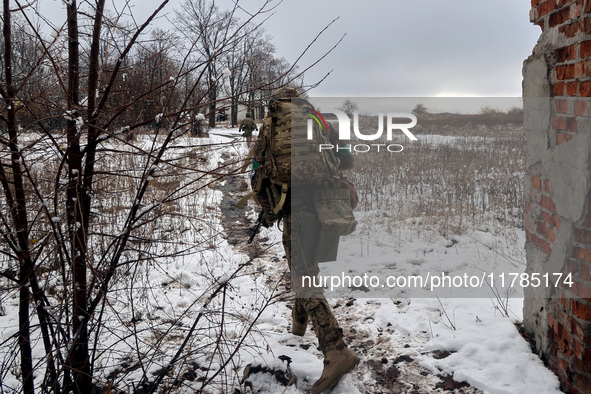 New soldiers of the 57th Otaman Kost Hordiienko Motorized Brigade practice assault skills in the Kharkiv region, Ukraine, on November 14, 20...