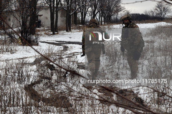 New soldiers of the 57th Otaman Kost Hordiienko Motorized Brigade practice assault skills in the Kharkiv region, Ukraine, on November 14, 20...