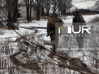 New soldiers of the 57th Otaman Kost Hordiienko Motorized Brigade practice assault skills in the Kharkiv region, Ukraine, on November 14, 20...