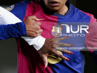 Naomie Feller of Real Madrid and Esmee Brugts of FC Barcelona fight for the ball during the LIGA F match between Real Madrid and FC Barcelon...