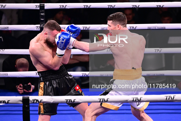 Francesco Faraoni and Ion Catarau fight during the pre-card match of TAF 7 at Allianz Cloud Milano in Milan, Italy, on November 16, 2024. 