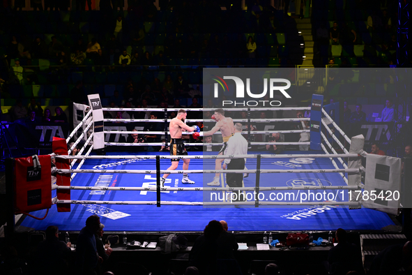 Francesco Faraoni and Ion Catarau fight during the pre-card match of TAF 7 at Allianz Cloud Milano in Milan, Italy, on November 16, 2024. 