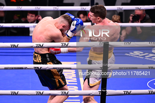 Francesco Faraoni and Ion Catarau fight during the pre-card match of TAF 7 at Allianz Cloud Milano in Milan, Italy, on November 16, 2024. 