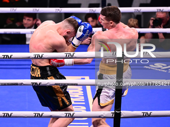 Francesco Faraoni and Ion Catarau fight during the pre-card match of TAF 7 at Allianz Cloud Milano in Milan, Italy, on November 16, 2024. (