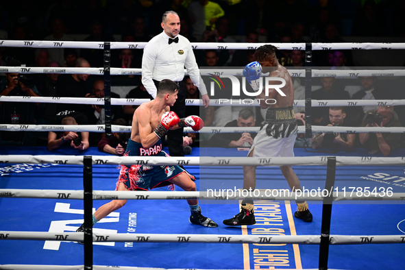 Francesco Paparo and Mohamed Diallo fight during the match for the Italian super featherweight title at TAF 7 at Allianz Cloud Milano in Mil...