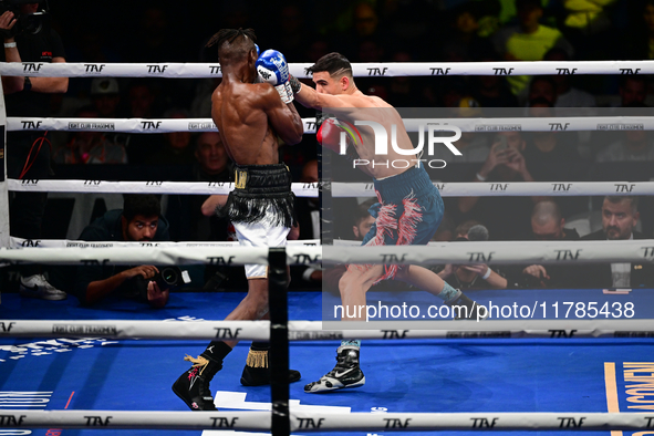 Francesco Paparo and Mohamed Diallo fight during the match for the Italian super featherweight title at TAF 7 at Allianz Cloud Milano in Mil...