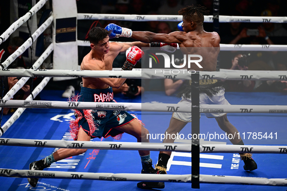 Francesco Paparo and Mohamed Diallo fight during the match for the Italian super featherweight title at TAF 7 at Allianz Cloud Milano in Mil...