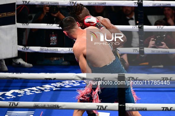 Francesco Paparo and Mohamed Diallo fight during the match for the Italian super featherweight title at TAF 7 at Allianz Cloud Milano in Mil...