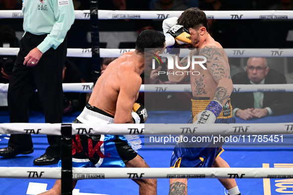 Jonathan Kogasso and Roberto Lizzi fight during the match for the Italian light heavyweight title at TAF 7 at Allianz Cloud Milano in Milan,...