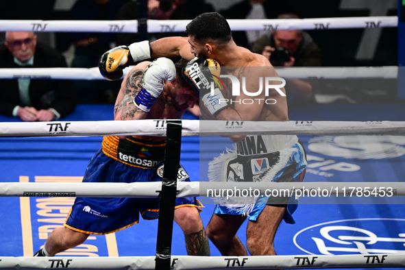 Jonathan Kogasso and Roberto Lizzi fight during the match for the Italian light heavyweight title at TAF 7 at Allianz Cloud Milano in Milan,...