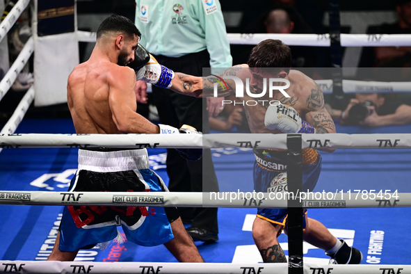 Jonathan Kogasso and Roberto Lizzi fight during the match for the Italian light heavyweight title at TAF 7 at Allianz Cloud Milano in Milan,...