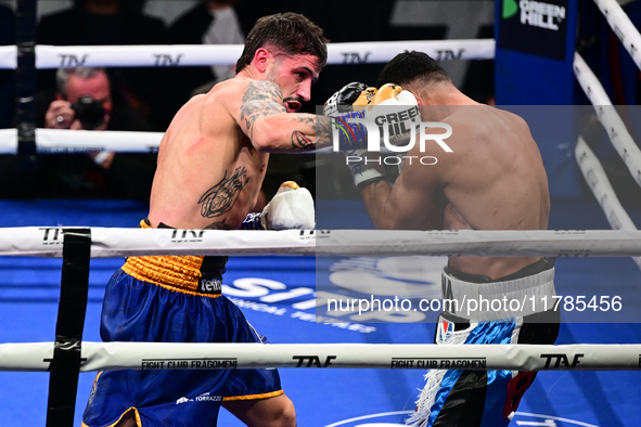 Jonathan Kogasso and Roberto Lizzi fight during the match for the Italian light heavyweight title at TAF 7 at Allianz Cloud Milano in Milan,...