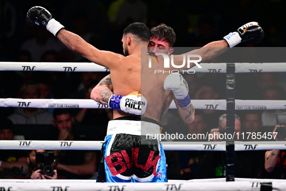 Jonathan Kogasso and Roberto Lizzi fight during the match for the Italian light heavyweight title at TAF 7 at Allianz Cloud Milano in Milan,...