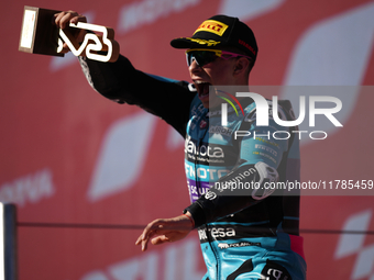 David Alonso (80) of Colombia and CFMoto Gaviota Aspar Team celebrates the victory after the race of the Motul Solidarity Grand Prix of Barc...