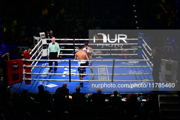 Jonathan Kogasso and Roberto Lizzi fight during the match for the Italian light heavyweight title at TAF 7 at Allianz Cloud Milano in Milan,...