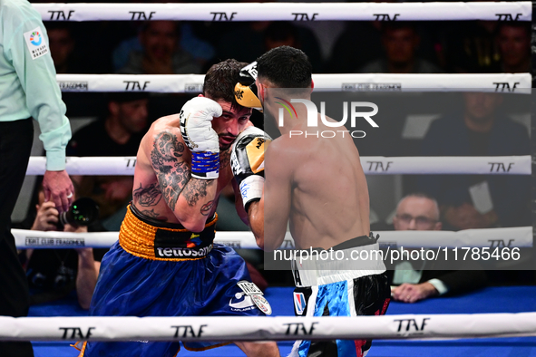 Jonathan Kogasso and Roberto Lizzi fight during the match for the Italian light heavyweight title at TAF 7 at Allianz Cloud Milano in Milan,...