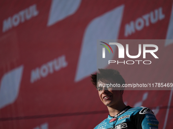 David Alonso (80) of Colombia and CFMoto Gaviota Aspar Team celebrates the victory after the race of the Motul Solidarity Grand Prix of Barc...