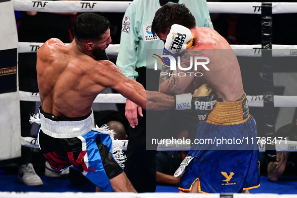 Jonathan Kogasso and Roberto Lizzi fight during the match for the Italian light heavyweight title at TAF 7 at Allianz Cloud Milano in Milan,...