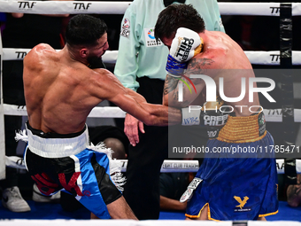 Jonathan Kogasso and Roberto Lizzi fight during the match for the Italian light heavyweight title at TAF 7 at Allianz Cloud Milano in Milan,...